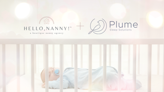 picture of sleeping baby with hello nanny and plume sleep branding