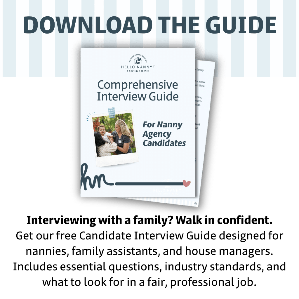 Cover of "Comprehensive Interview Guide for Nanny Agency Candidates" with a short description below.