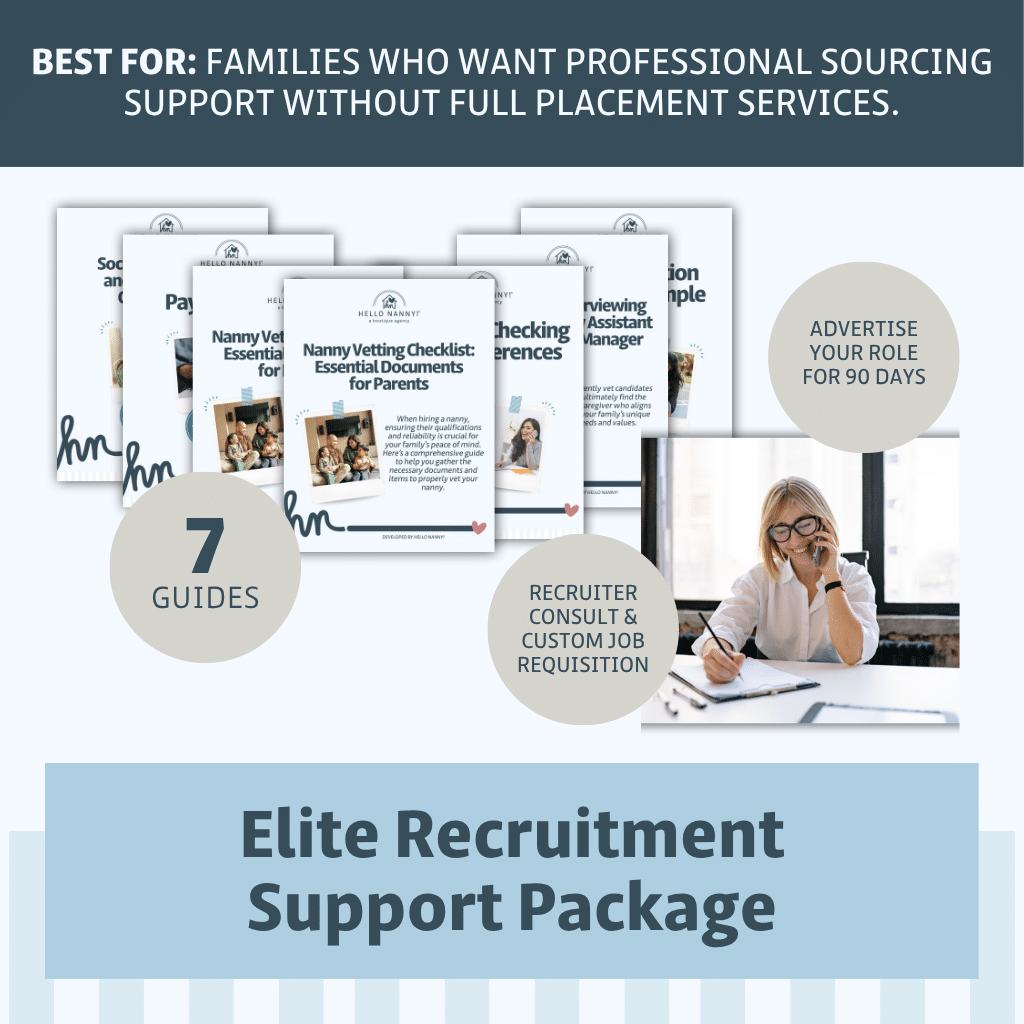Elite Recruitment Support Package for families with guides, recruiter consult, and job advertising.
