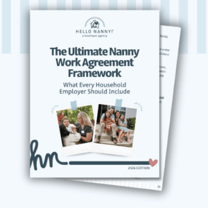 Cover image for "The Ultimate Nanny Work Agreement Framework" with two photos of families and nannies.
