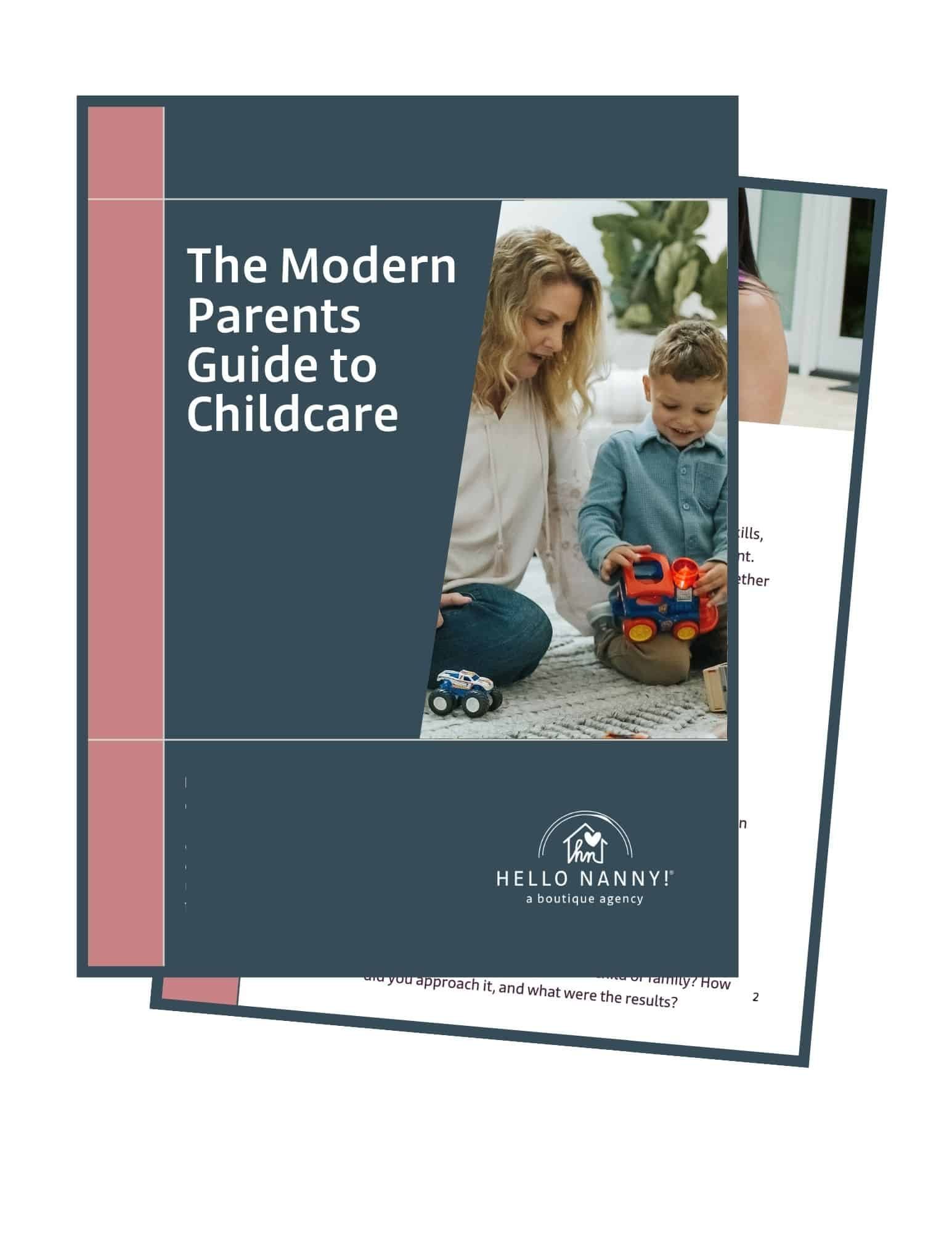 modern parents guide to childcare A woman and child play with toy cars on the cover of "The Modern Parents Guide to Childcare" by Hello Nanny.